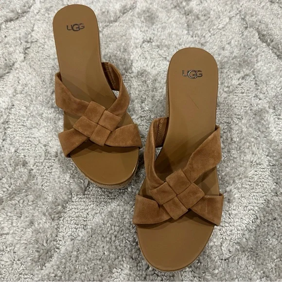 Ugg Niyomee Tan Wedge Sandal Slide US 10 - Picture 2 of 7